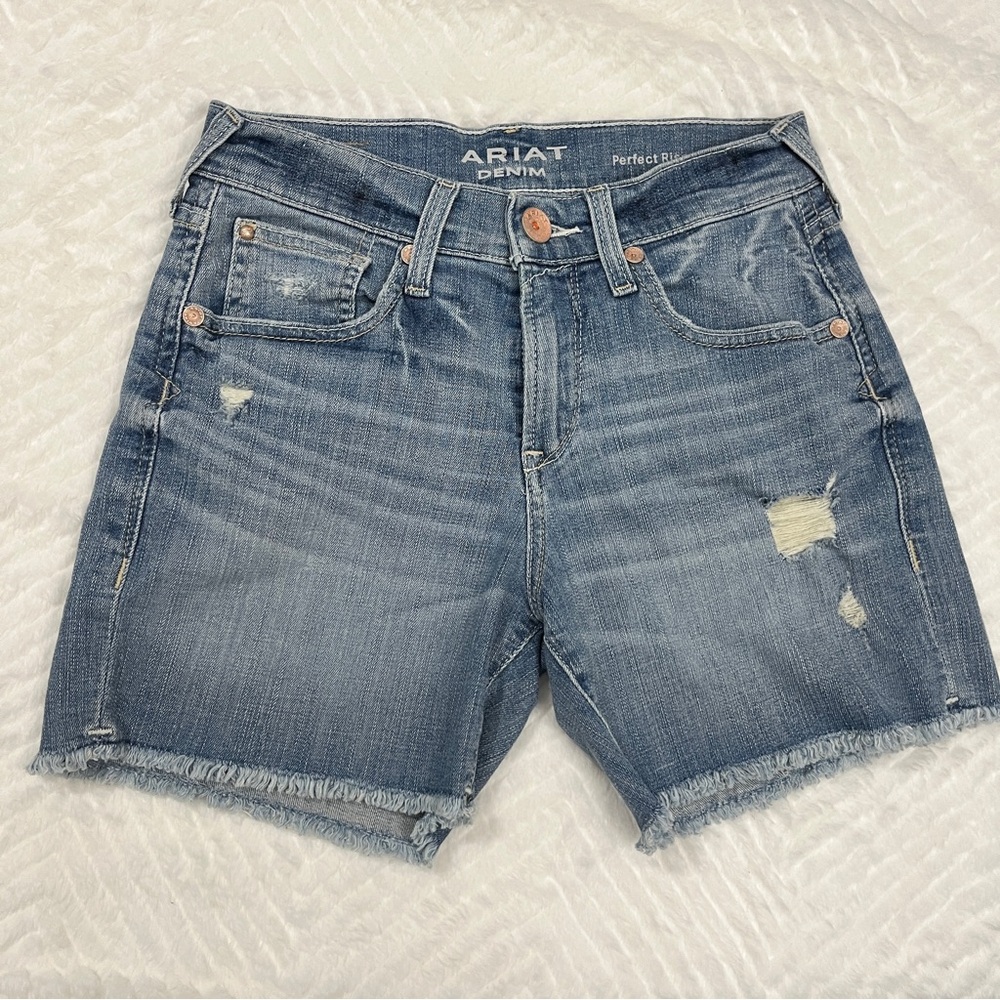 Ariat Blue Denim Jean Shorts Perfect Rise Boyfriend 25 5 inch inseam nwot